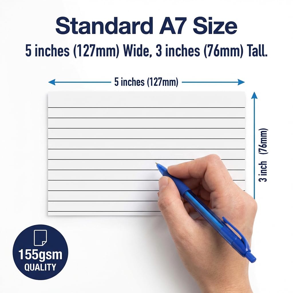 [Pakiet 1000 sztuk] Karty wersji, 5 x 3 białe karty do nagrywania, fiszki w linie (12,7 cm x 7,6 cm), 127 mm x 76 mm, puste karty indeksowe