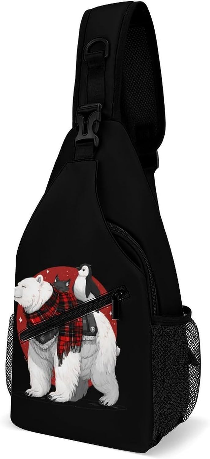 Bear Foxes Penguins Men Crossbody Sling Backpack Chest Bag | Travel Fanny Pack,Hiking Daypack,Print Shoulder Bags