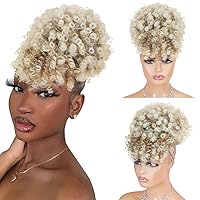 Vista 12 de Cola de Caballo Afro Hinchada con Cordón con Flequillo Sintético Extensión de Cola de Caballo Rubia Extensiones de Cabello Corto Rizado Piezas