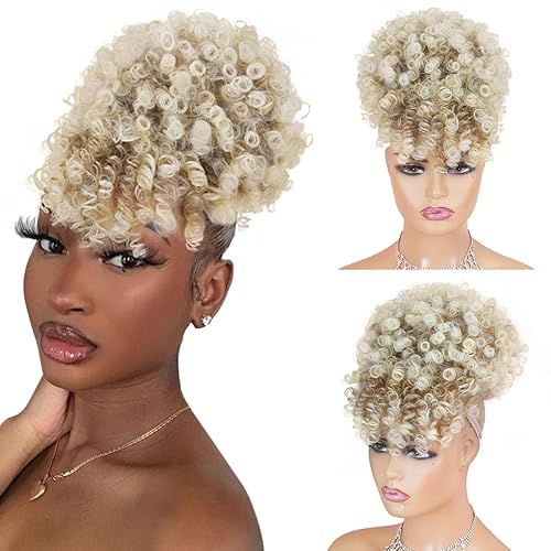 Cola de caballo con cordón para mujer, cola de caballo afro con flequillo, extensiones de cola de caballo rizadas, extensiones de cola de caballo de