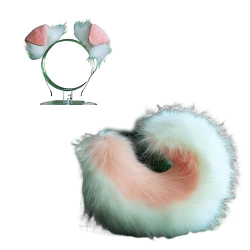 For Shiba Inu Pink White Shepherd Dog Ear and Tail Set, Animal Cosplay Petplay Puppy Kemonomimi Costume Accessories