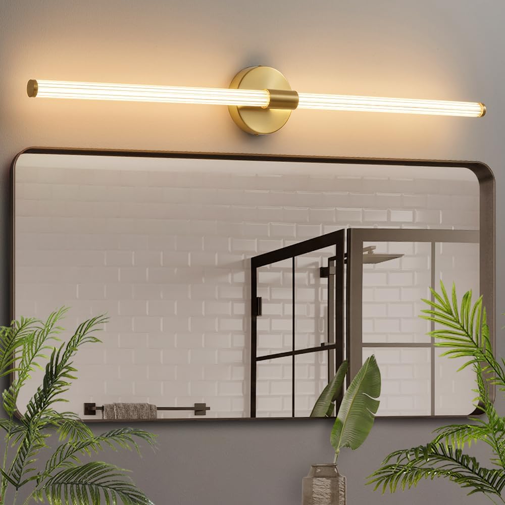 Dimmable LED Bathroom Vanity Lights Hardwired 360° Full Lighting Bathroom Light Fixtures Over Mirror Vanity Light Bar Modern Wall Sconce Warm Light for Bedroom Living Room - Gold, 39 inch 39 inch Gold