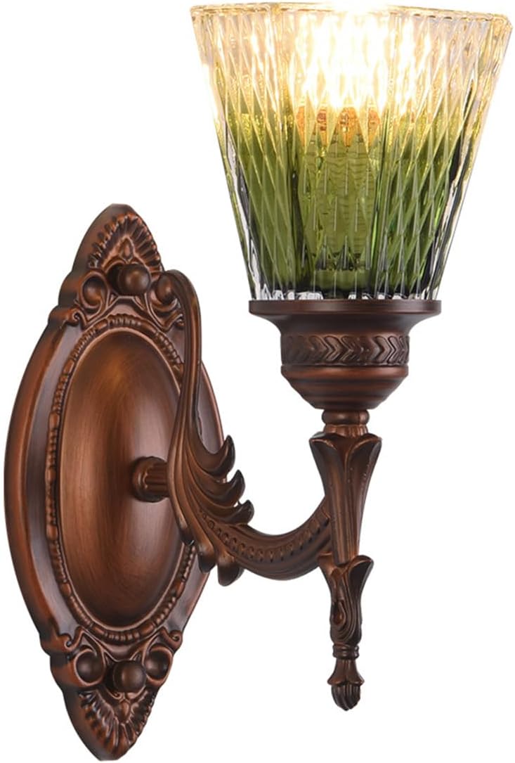 Uosooty Green Glass Wall Lights Mid Century Modern Sconce Antique Bronze Bathroom Vanity Light Hardwired Wall Mounted Lamp Fixture for Bedside Bedroom Doorway