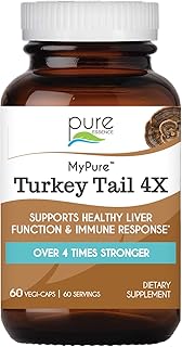 PURE ESSENCE LABS Organic Turkey Tail 4X Mushroom Extract, Vegan Mushrooms Supplement for Immune Building, 60 Capsules