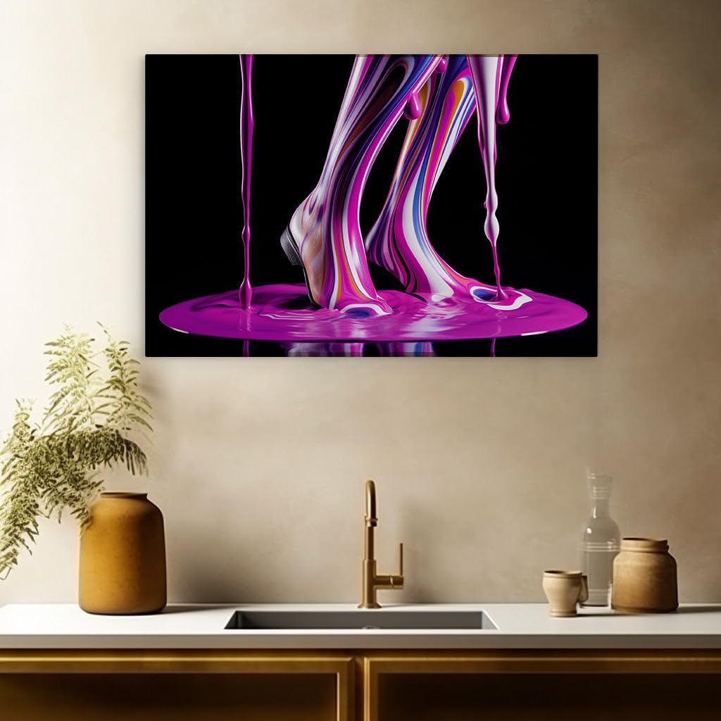 Canvas for Living room. Elegant Chaos: A Symphony of Color Flowing from an Abstract High-Heeled Masterpiece, 27 x 18 inch Canvas Wall Art - Contemporary Masterpieces - Modern Home Decor
