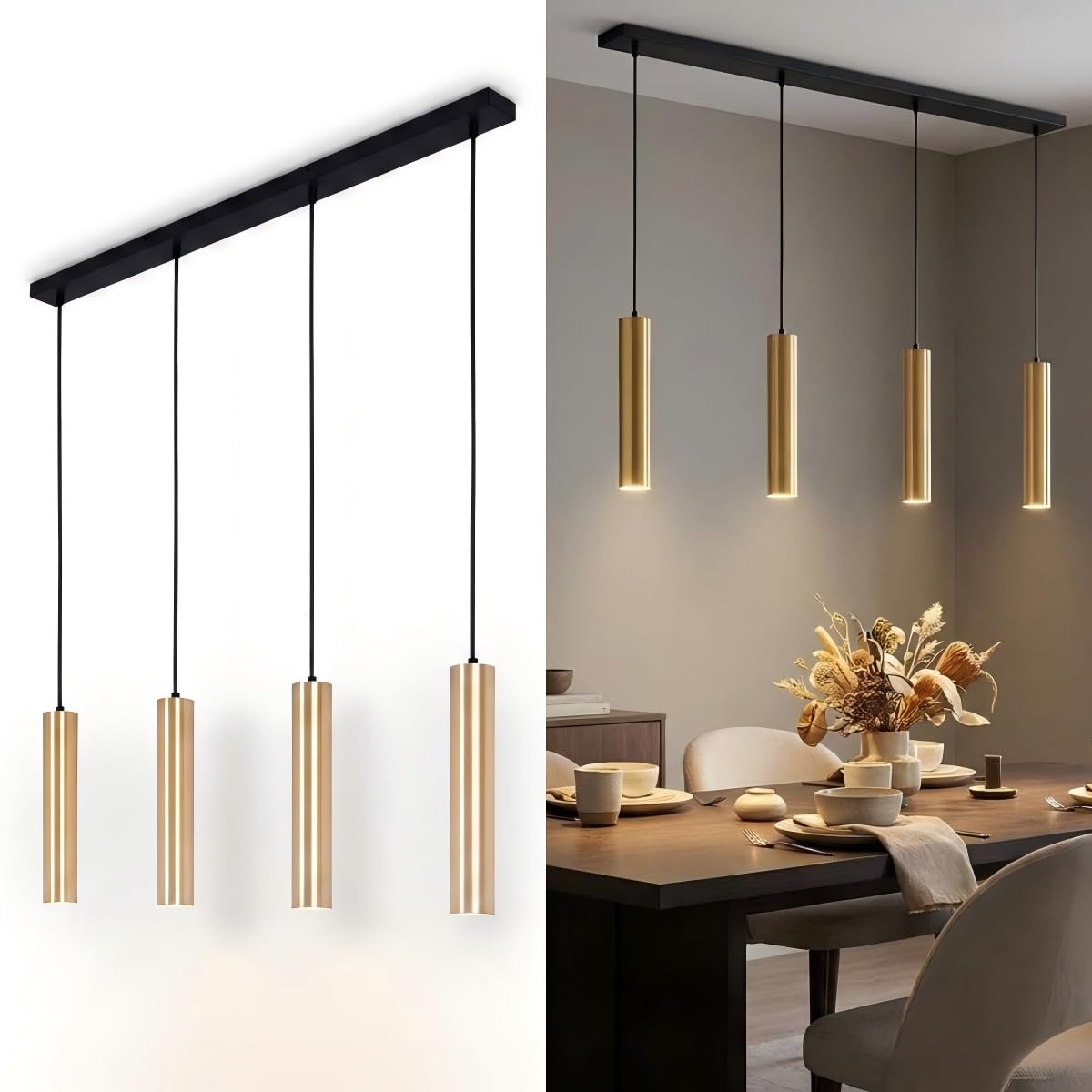 BARCELONA LED Bila 4 Vierfach Pendelleuchte GU10 Messing | Robustes Aluminium, Innenbeleuchtung, lineares Design, edle Oberfläche, Esszimmer, Küche, modernes Wohnzimmer