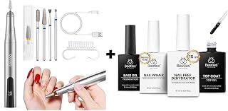 Beetles Electric Cordless Nail Drill, 35 Adjustable Speeds Portable & 4 Pcs 15ml Gel Top Coat and Base Coat Set with Nail Dehydrator and Pri