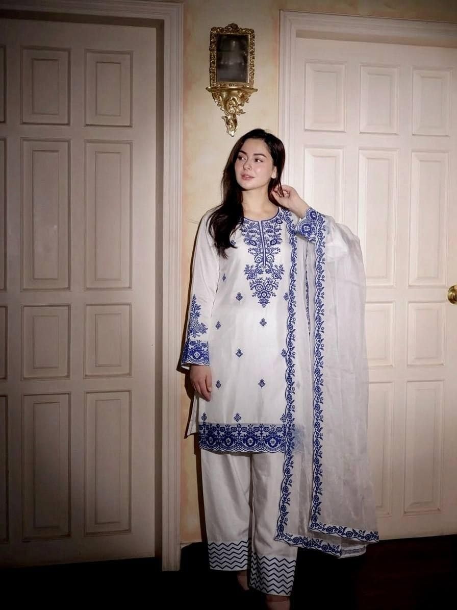 Women’s Rayon Cotton Embroidered Kurta Farshi Palazzo Set with Silk Dupatta Fully Stitched Ethnic Daily Wear