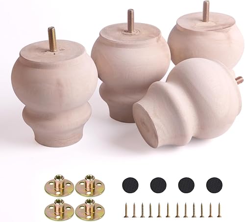Patas de madera para muebles de 3 pulgadas, paquete de 4 patas de sofá de madera en forma de calabaza con nivelación ajustable, reemplazo de patas disponible en Yaxa Colombia
