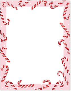 Whaline 80 Sheet Christmas Stationery Paper Letterhead Pink Xmas Candy Cane Writing Paper for Invitation Office Printing, 8.5 x 11 Inch, Double-Sided