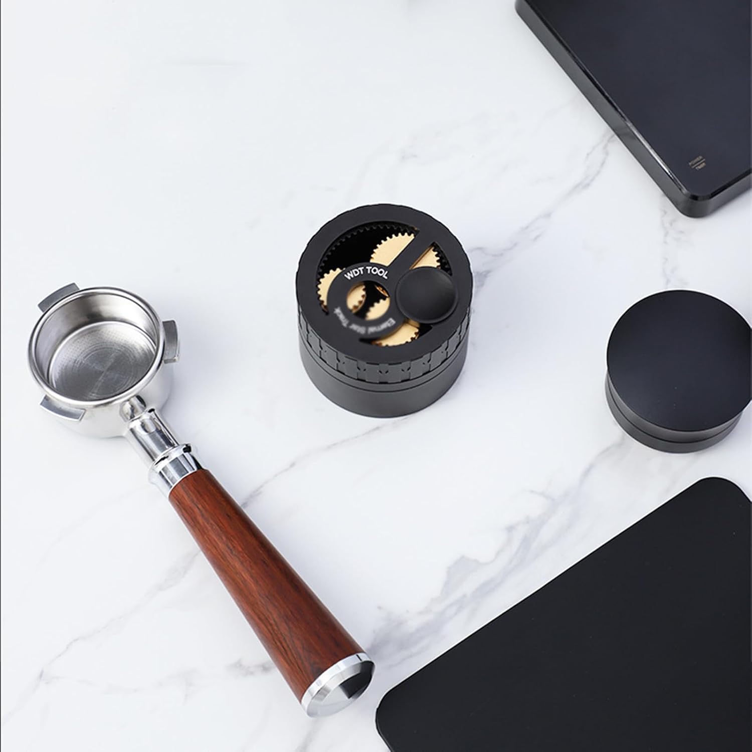 58mm Coffee Distributor Needle, Geared Spinning Coffee Needle Stirrer, Espresso Leveler Tamping Tool, Magnetic Attraction Design, for Home Coffee Shop
