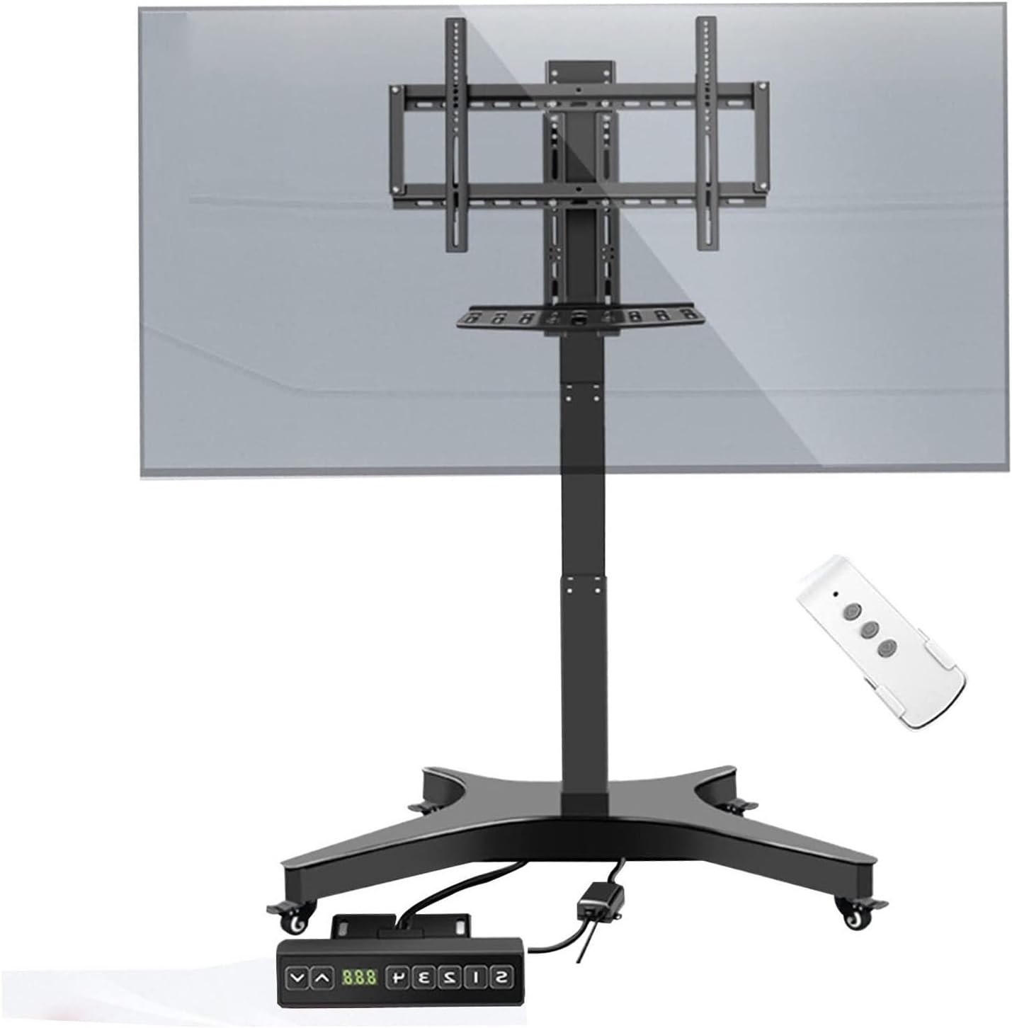Amazon 車輪付きモバイルTVカート、電動TVリフト、電動テレビマウント, 高さ調節可能なモバイルTVスタンドカート、4段階の高さ