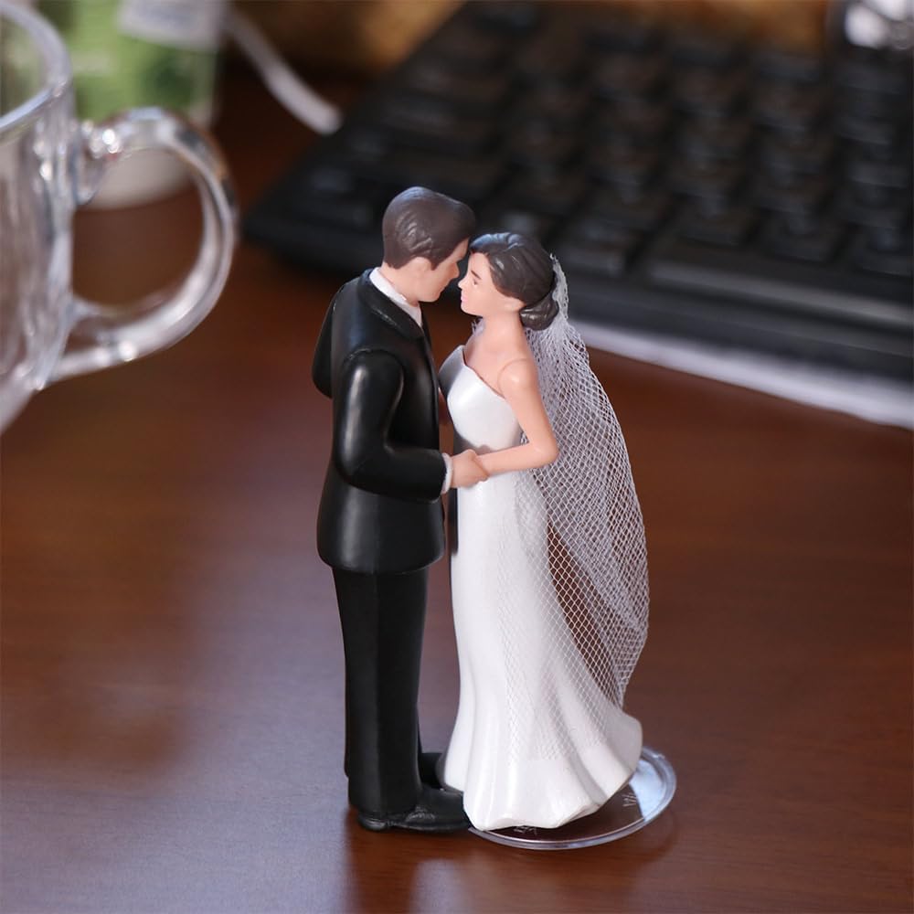 Elegant Bride & Groom Couple Wedding Cake Topper White/Black Centerpiece for Anniversaries,Engagements(Black)
