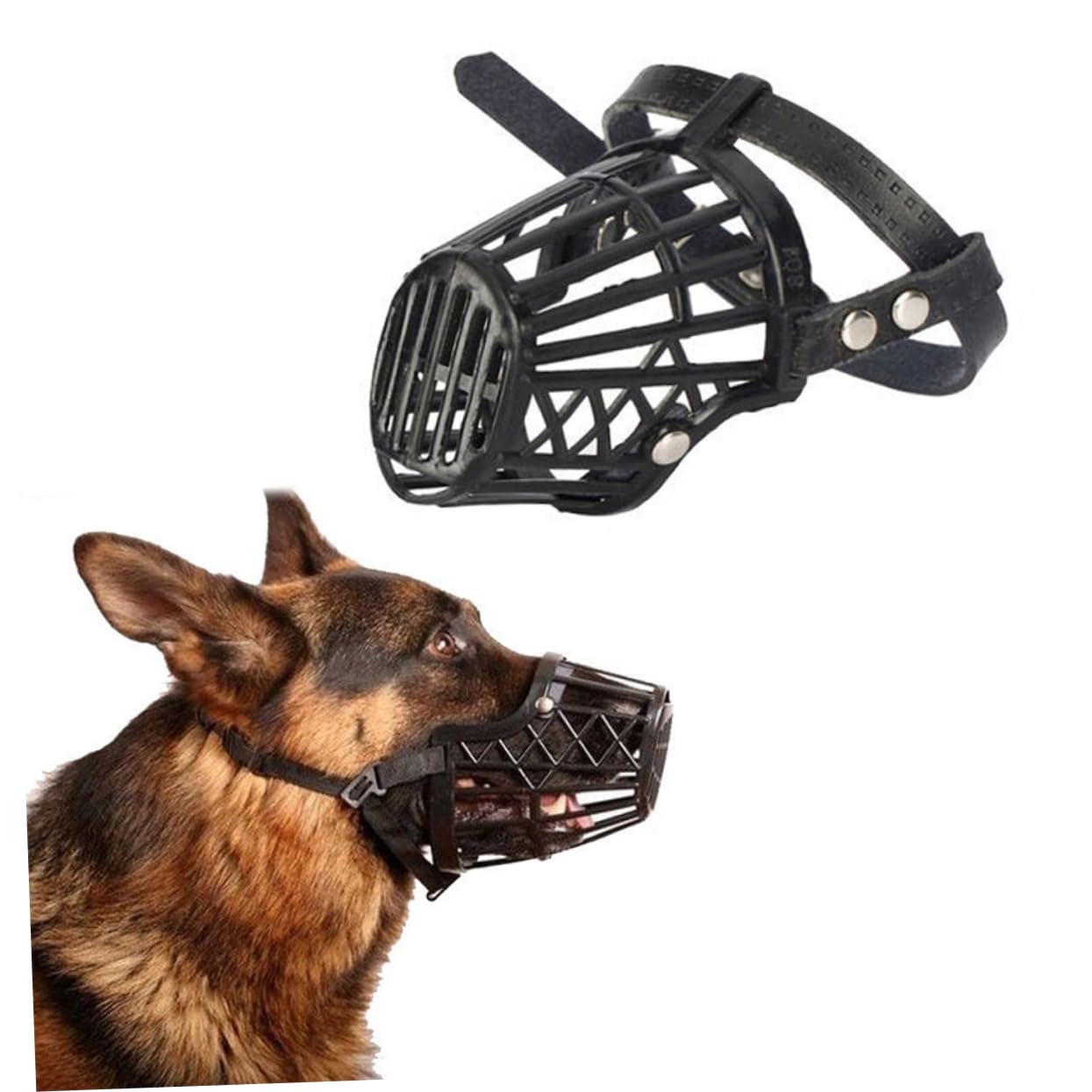 FRCOLOR Muselière pour Chien de Panier en Plastique Noir S Sangle Réglable en Cuir Usage Sûr et Confortable Quotidien