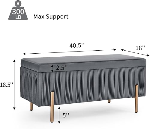 Miniatura 2 de Banco de almacenamiento de terciopelo, moderno banco tapizado para interiores con patas de metal, banco otomano para sala de estar, dormitorio,