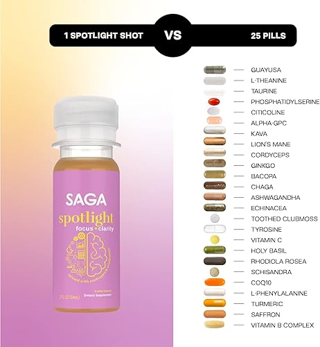 Miniatura 5 de SAGA Disparos de enfoque orgánico  Contiene nootrópicos, adaptógenos y hongos - Bacopa y Ashwagandha  Alta biodisponibilidad y inicio rápido  Sin