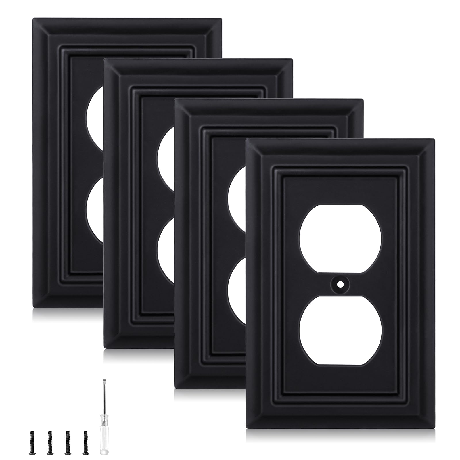 Matte Black Decorative Outlet Covers Wall Plates, Bamboo Fiber Light Switch Covers, Natural Material Electric Receptacle Switch Plate Outlet Cover of various styles (1 Gang Duplex 4 Pack)