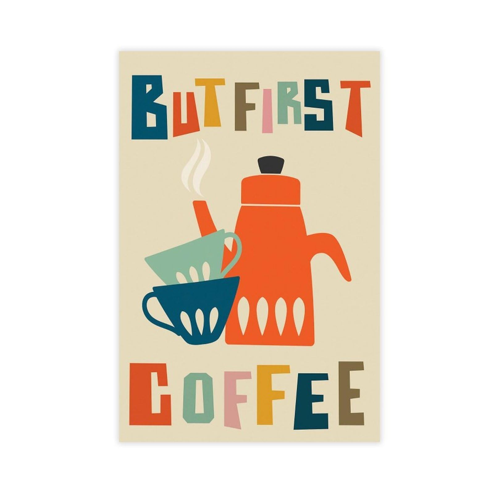 Mghdgd Retro Coffee Poster, But First Coffee Canvas Poster Bedroom Decor Landscape Office Room Decor Gift 12X18inch(30X45cm)