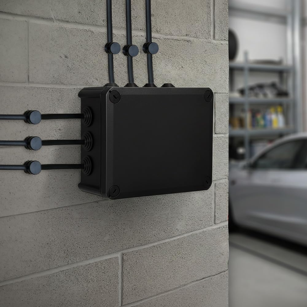 EDO Set 10x Scatola da Parete IP44 Impermeabile 240x190x95 mm Nera | Resistente ai UV, Senza Alogeni – Scatola di Derivazione con Pressacavi e Coperchio a Vite Interno/Esterno