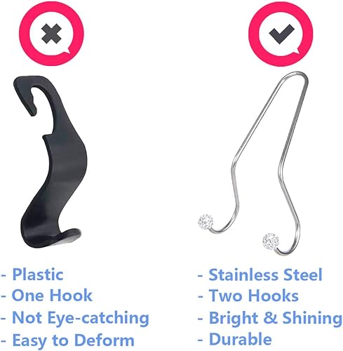 Miniatura 4 de Ganchos para asiento de automóvil con diamantes de imitación, ganchos organizadores universales para reposacabezas de automóvil, ganchos A-blanco