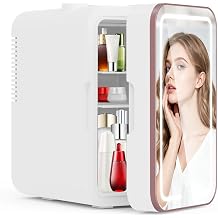 YLFU Mini Fridge for Bedroom, 6L Skincare Fridge with LED Mirror for Dorm &amp; Office, Portable Cooler &amp; Warmer Small Compact Refrigerator for Skincare, Makeup and Cosmetics