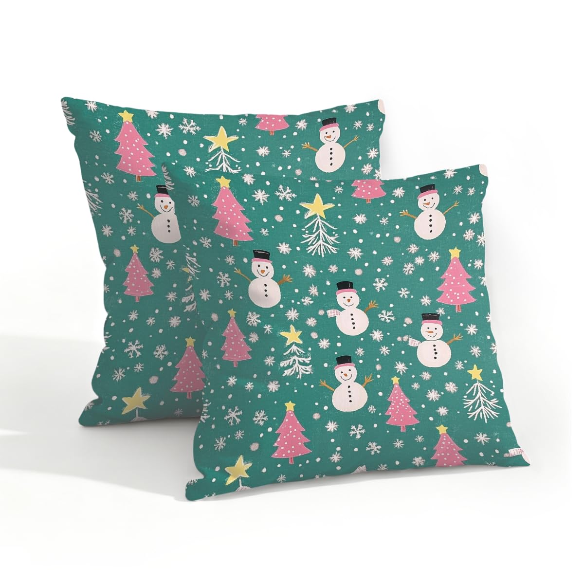 Outdoor Pillow Covers Waterproof Pillowcases 18x18IN Set of 2 Cute Christmas Tree Snowman On Gree Decorative Throw Cushion Case for Couch Sofa Garden Patio Furniture