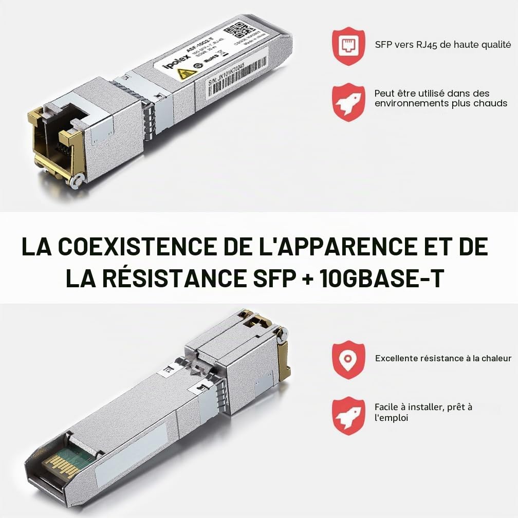 ipolex 1,25/2,5/5/10G SFP+ RJ45 Cuivre Transceiver avec Marvell IC, 10GBase-T RJ-45 SFP+ Module, compatible avec Cisco SFP-10G-T-S, Ubiquiti UniFi UF-RJ45-10G, Mikrotik, D/TP-Link(CAT.6a, 30m) 1 PC.