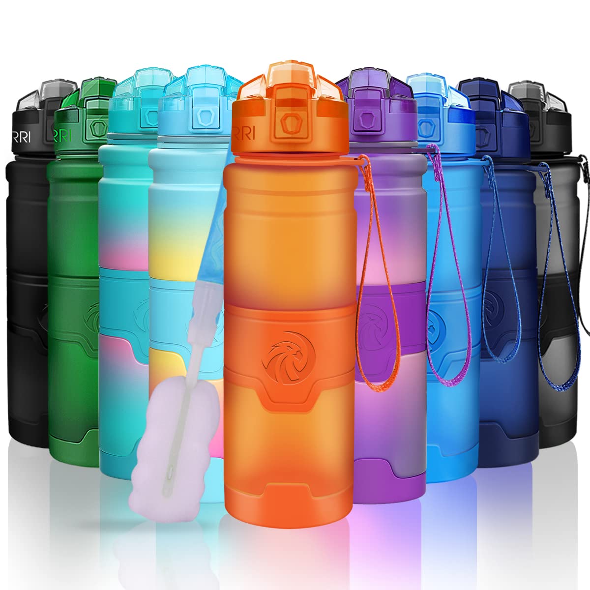 ZORRI Sports Water Bottle, 400/500/700ml/1L, BPA Free Leak Proof Tritan Lightweight Bottles for Outdoors,Camping,Cycling,Fitness,Gym,Yoga- Kids/Adults