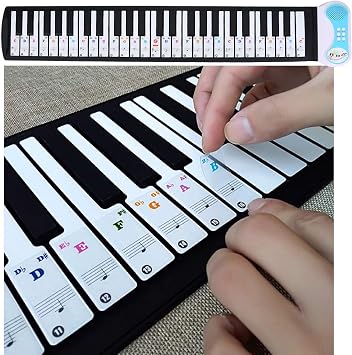 Transparent Piano Keyboard Sticker, Removable Note Stickers, for 61 88 Key Electronic Pianos Beginners (Color)