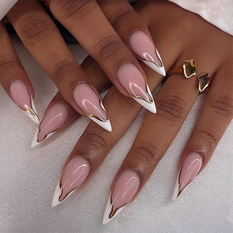 White French Tip Press on Nails - Short Almond Design