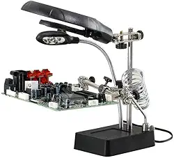 Lupa com Garras Suporte Ferro Solda com Luz Led a Pilha ou Fonte - Oksn