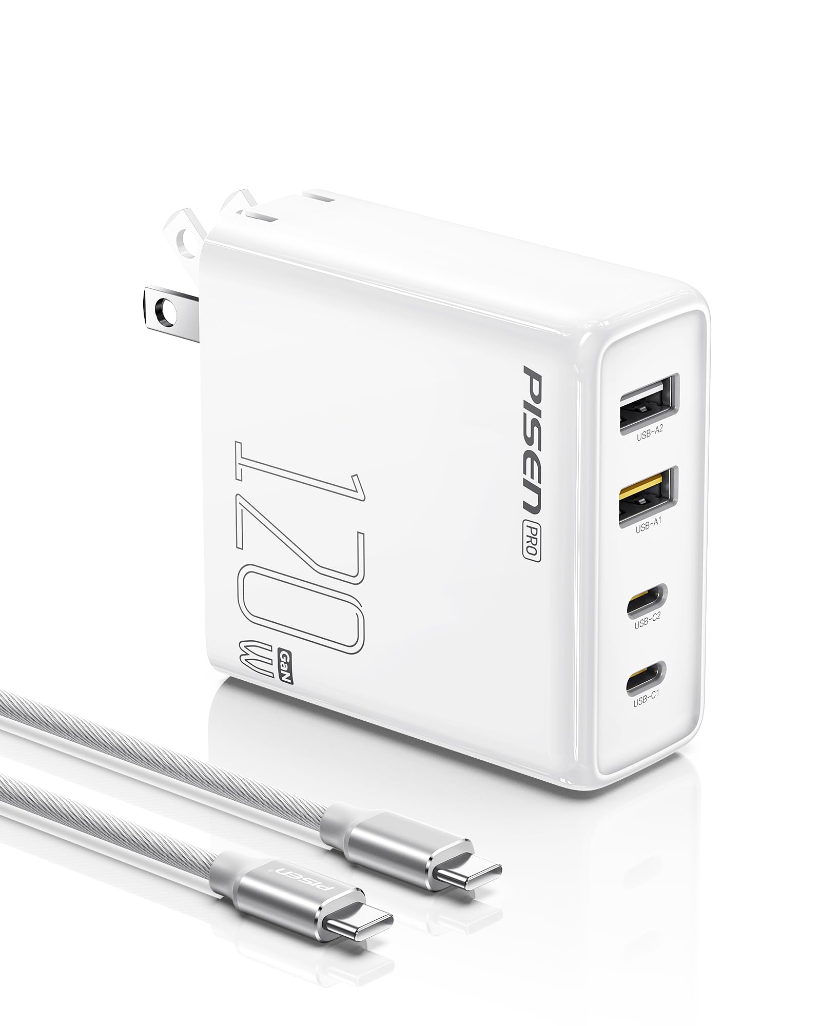 PISEN 120W USB C Charger - 120W 4-Port GaN USB C Charger Block Fast Charging with 6FT USB-C