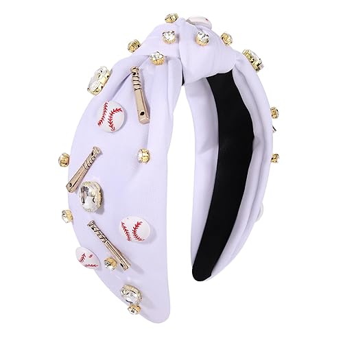 Diadema anudada de béisbol para mujer, con dije de béisbol de cristal brillante, diadema con nudo superior para el día del juego, accesorios de
