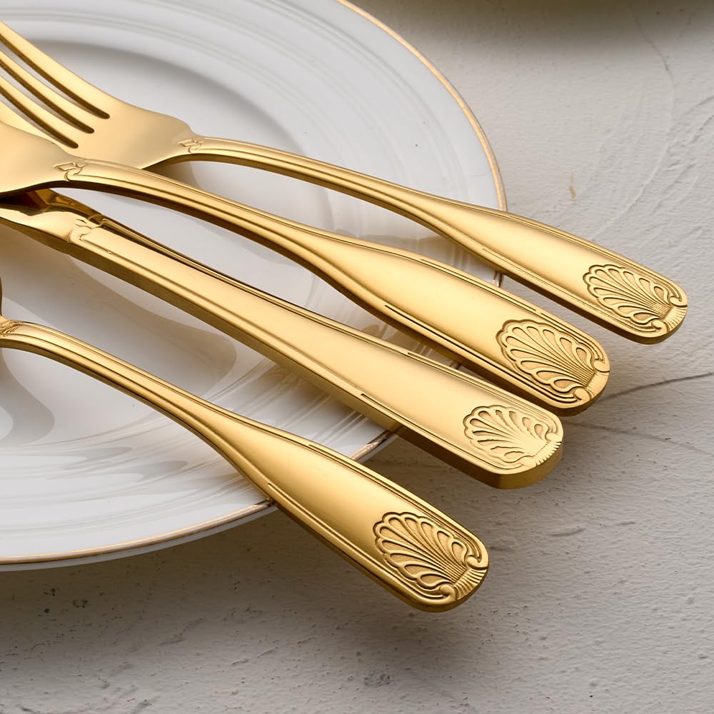 Gold 20-Piece Flatware Set with Shell Pattern — Amazon image 6