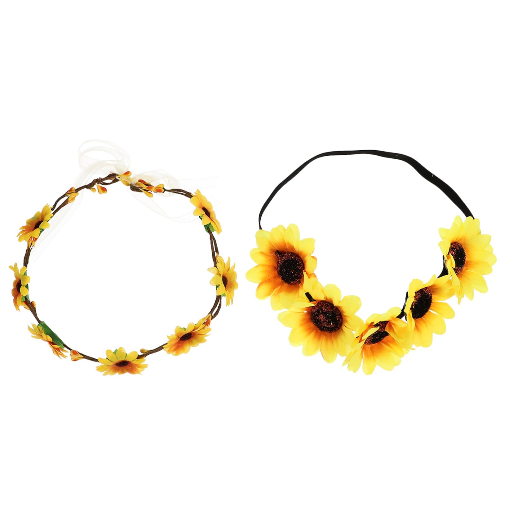 Lot de 2 Bandeaux Tournesol Fleurs en Tissu et Ruban Réglable, Accessoires Élégants pour Coiffure Bohémienne, Mariage ou Plage