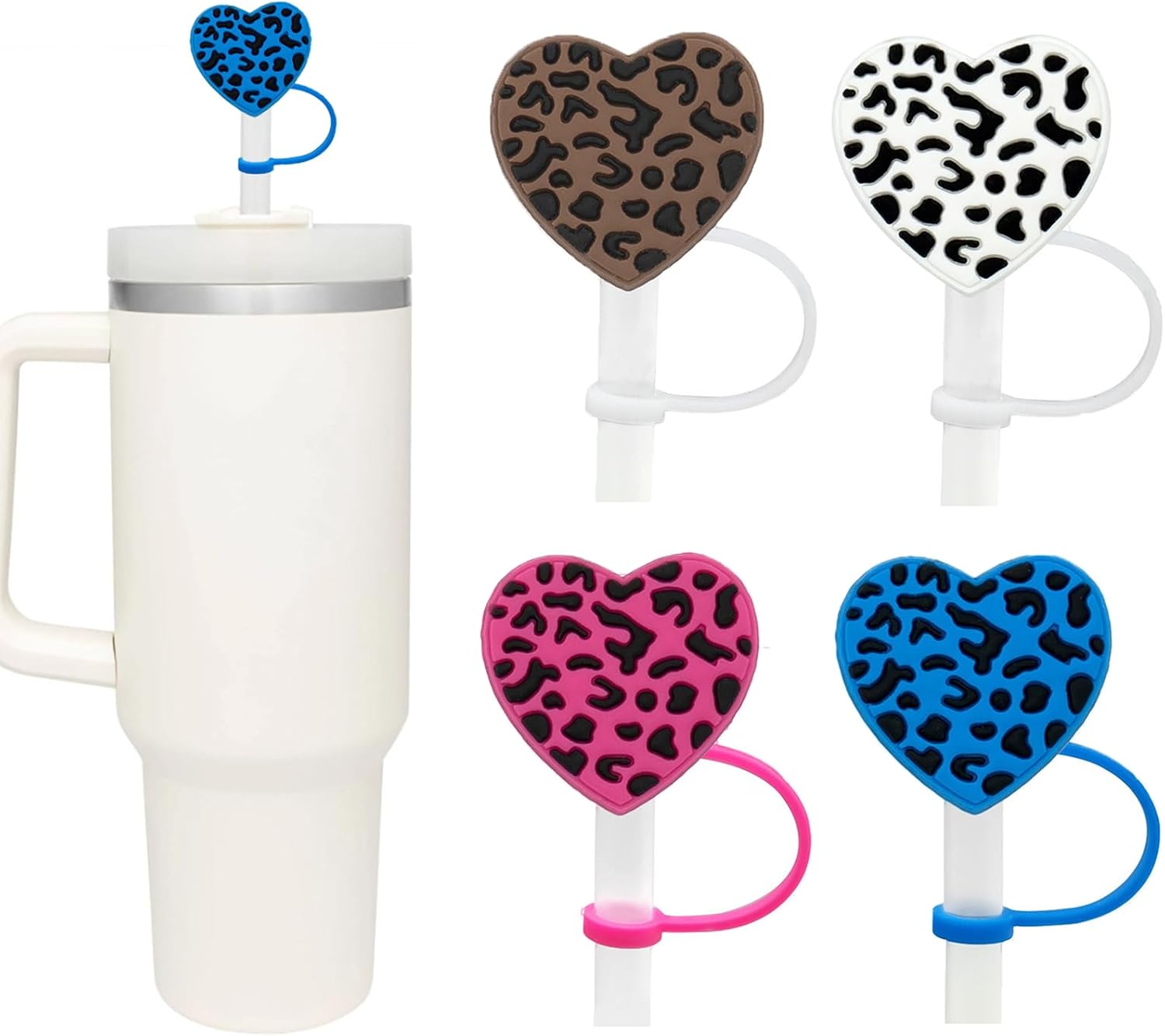 4pcs Straw Topper Cap for Stanley Straw Cover 40 oz 30 oz 10mm Food Grade Silicone Stanley Cup Accessories Cute Heart Large Straw Tips Cover Protector Plugs for Stanley Tumblers with Handle