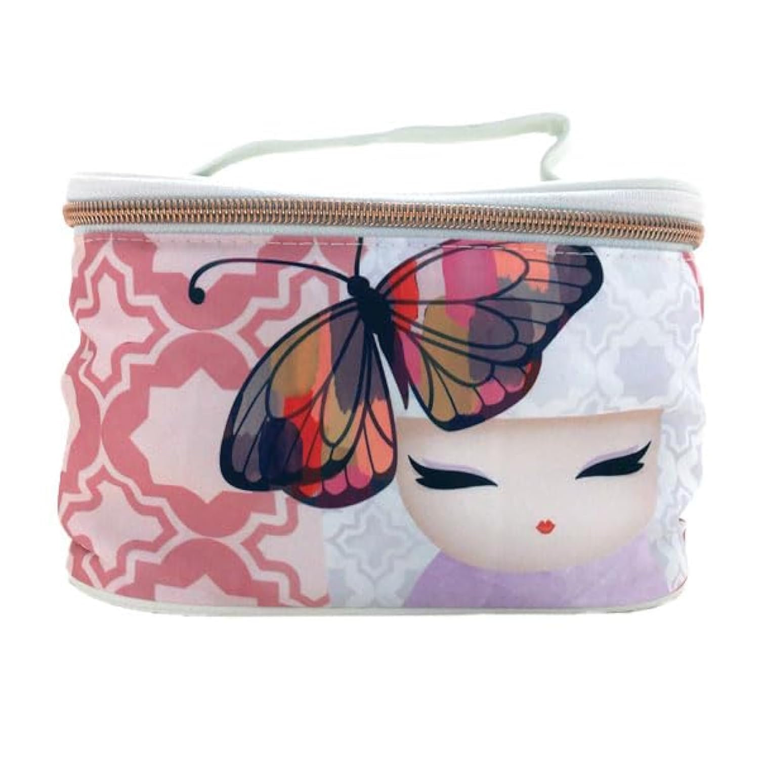 KimmidollCosmetic Case, Gift for Women - Kokeshi Doll Floral Pattern Makeup Pouch, Small Item Storage, Fashion Accessory (ANA)