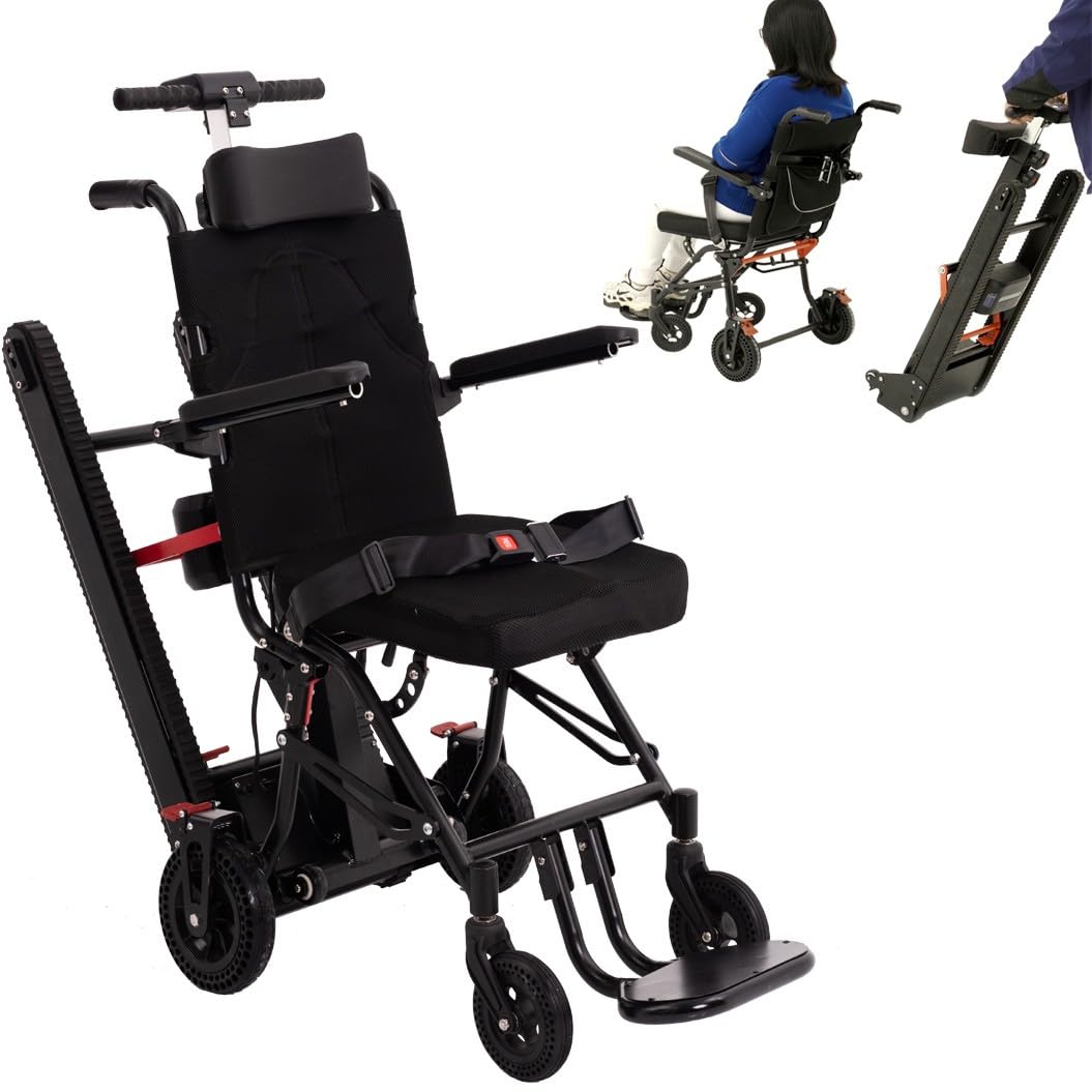 Carrello Cingolato per Sedia A Rotelle per Scale,Montascale Elettrici,Sedia A Rotelle Elettrica Pieghevole Leggera per Arrampicata su Scale,Batteria al Litio 13A 13ah
