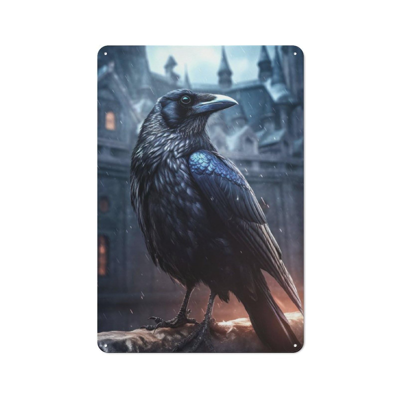 Junmoney Fantasy Raven Under Rain Printed Metal Sign 30X20cm For Bar Or Restaurant, For Kitchen, Dining Room And Home Bar Wall Decor