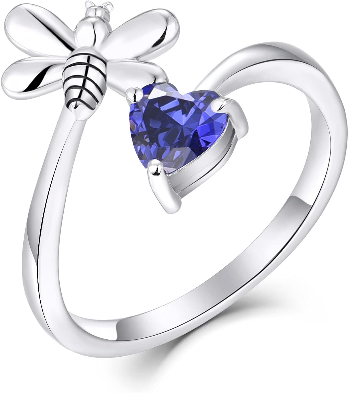 FJ Bee Ring 925 Sterling Silver Birthstone Adjustable Open Ring for Women Size 5-12