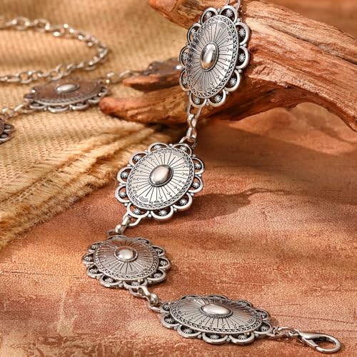 XZQTIVE Women Boho Chain Belts For Dresses Jeans Western Cowgirl Waist Links Belt Adjustable Metal Concho Belt