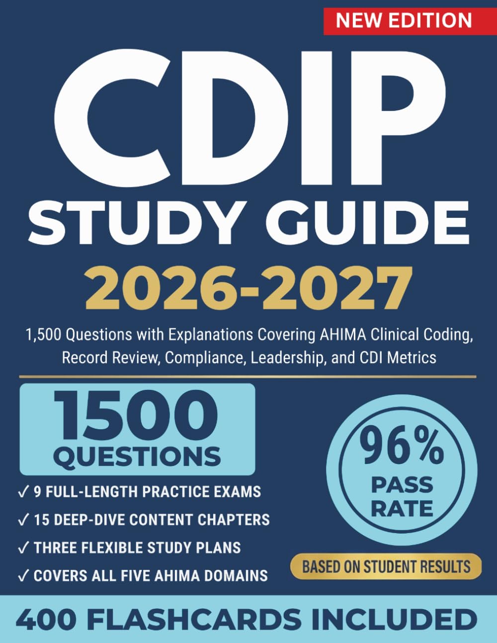 CDIP Study Guide 2026–2027: 1,500 Questions with Explanations Covering AHIMA Clinical Coding, Record Review, Compliance, Leadership, and CDI Metrics