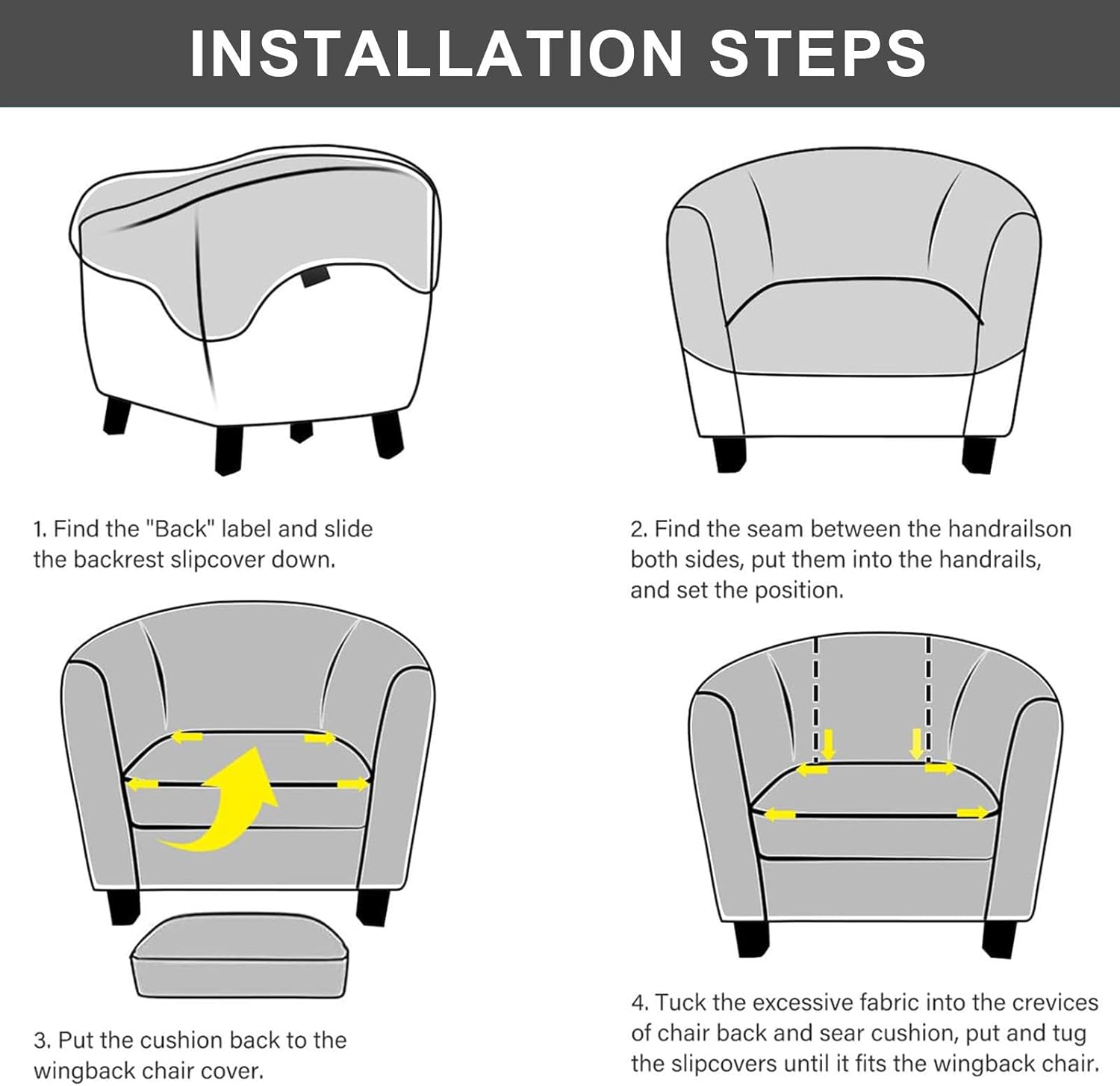 Club Chair Slipcover, 2 Piece Stretch Barrel Chair Covers Armchair Cover with Cushion Cover Spandex Round Tub Chair Slipcover Furniture Protector-Dark Grey-2 Piece