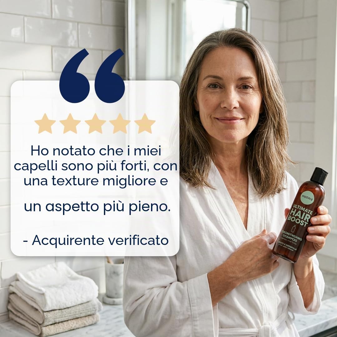 Moérie shampoo crescita capello premium per lunghi e folti, volumizzante vegan-friendly senza parabeni o silicone per tutti, shampoo anticadulla uomo e donna (250 ml) x2
