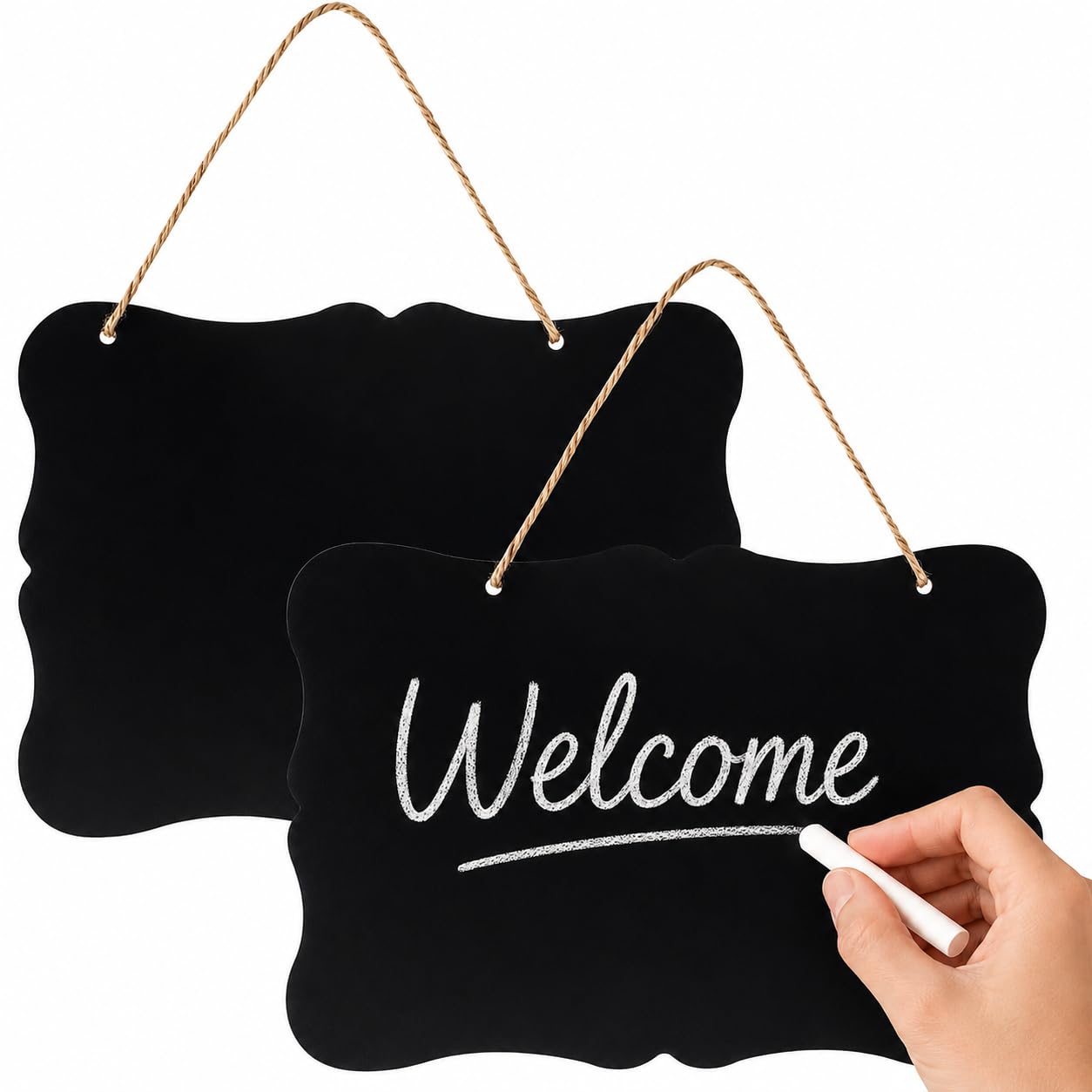 Small Hanging Chalkboard – 2 Pack Double Sided Erasable Blackboard Message Board – Small Chalk Board with Hanging Rope for Home Kitchen Office Wedding Party & Door Decoration, 23 x 17 cm