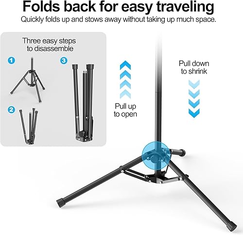 Miniatura 7 de Soporte de micrófono con brazo de brazo, trípode resistente, soporte de suelo ajustable con bolsa de transporte y 2 clips de micrófono para cantar,