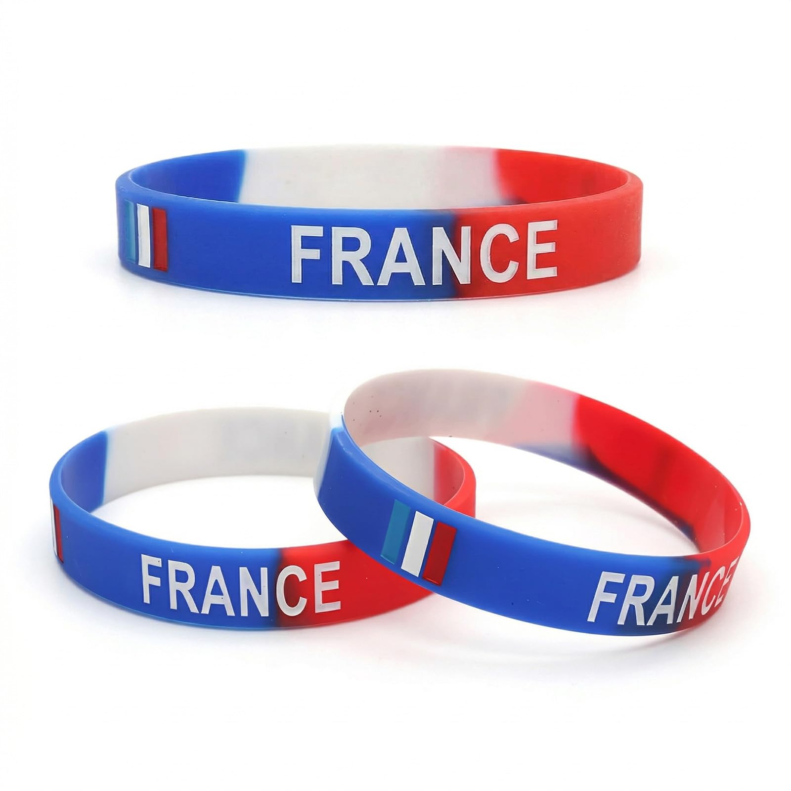 Lot de 3 Bracelets Silicone France - Accessoire Supporter Drapeau Français pour Football et Rugby - Kit Supporter Idéal
