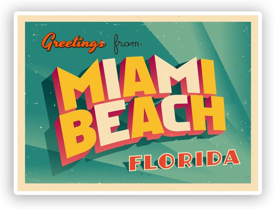2 x 20cm/200mm Greetings from Miami Beach Florida Vinyl Stickers Travel Luggage #7534
