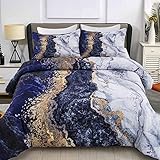 King Size Bedding Comforter Set, 3 Pieces Marble Retro Style Bedding Set (1 Grey Comforter + 2...