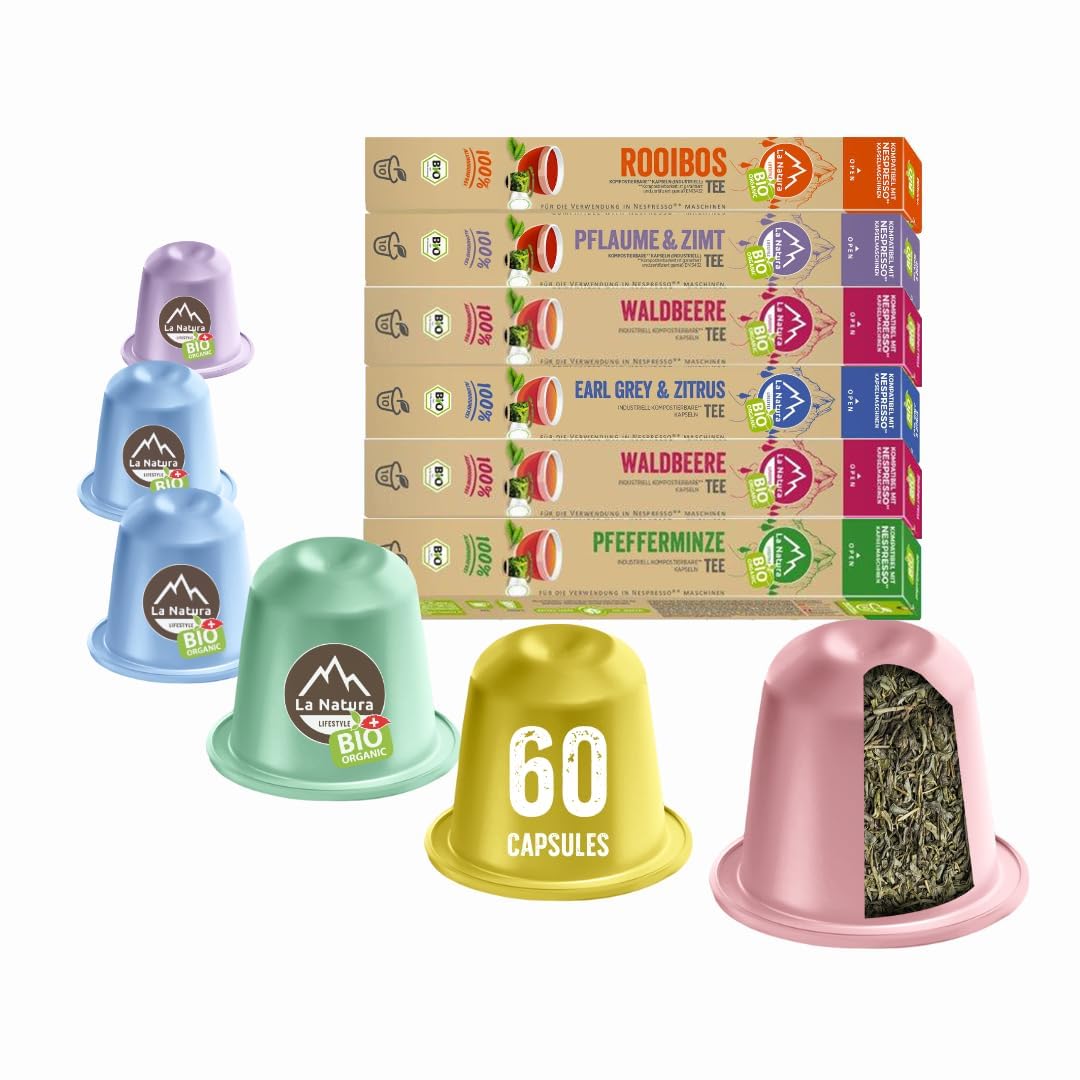 Lot de 60 capsules de thé bio - Compatible avec Nespresso - La Natura Lifestyle - Compostables industrielles